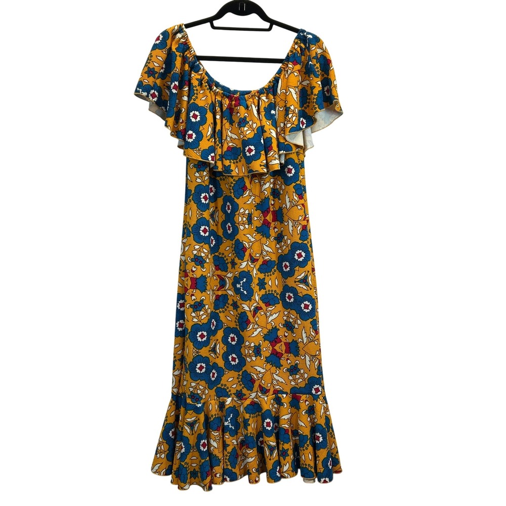 LuLaRoe Maxi Dress‎ Womens XL Yellow Blue White Floral Off Shoulder Ruffle